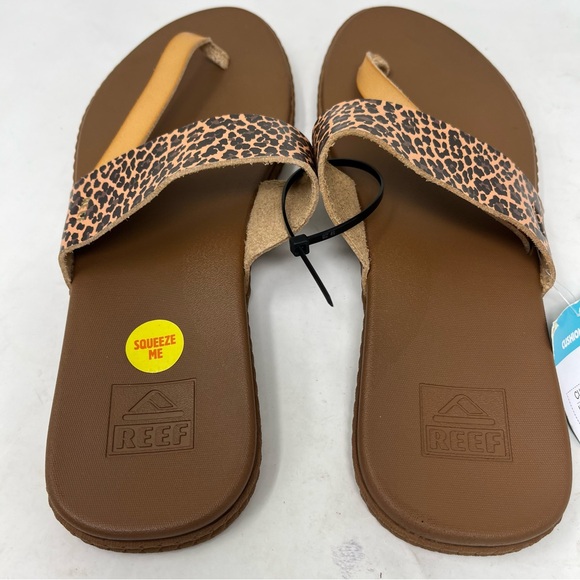 Reef Brown Cushion Sol Diagonal T Strap Flip Flop Sandals Size 9 NWT Leopard - Picture 4 of 7